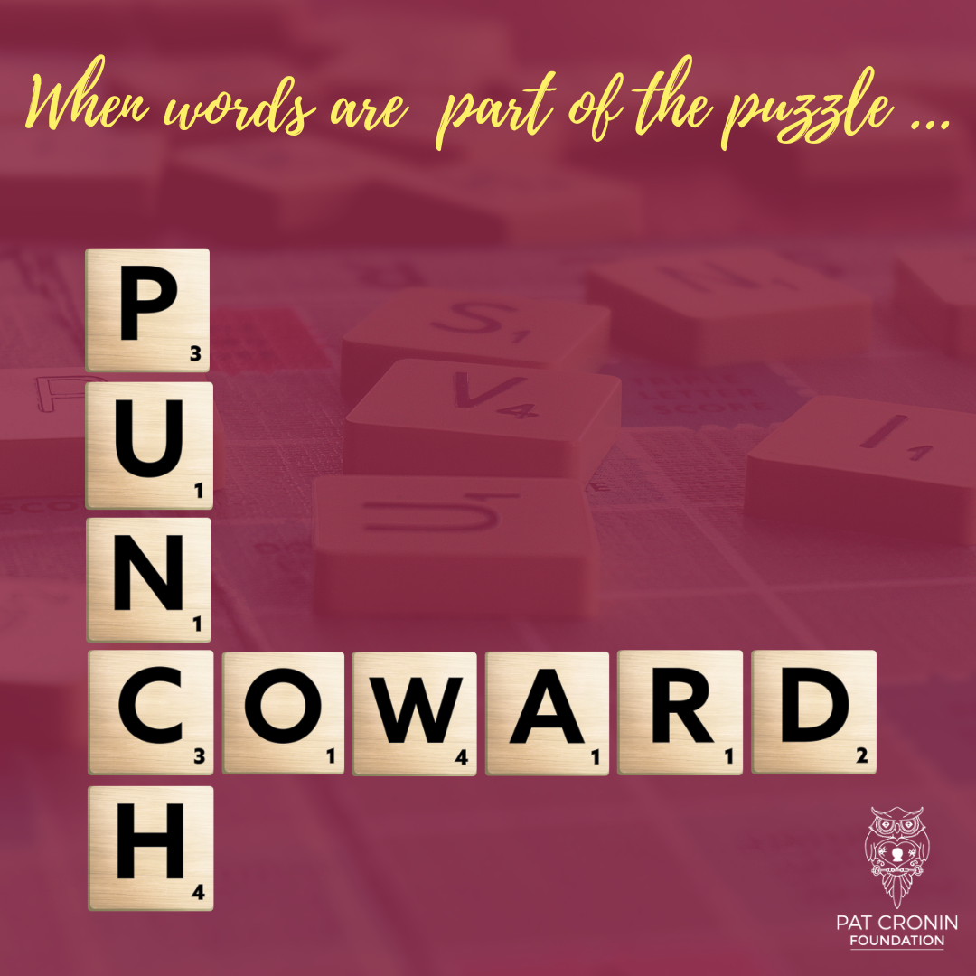 Pat Cronin illustration, featuring the words coward punch on a Scrabble board