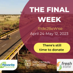 Image of two riders on an outback highway with words The Final Week and There is still time to donate